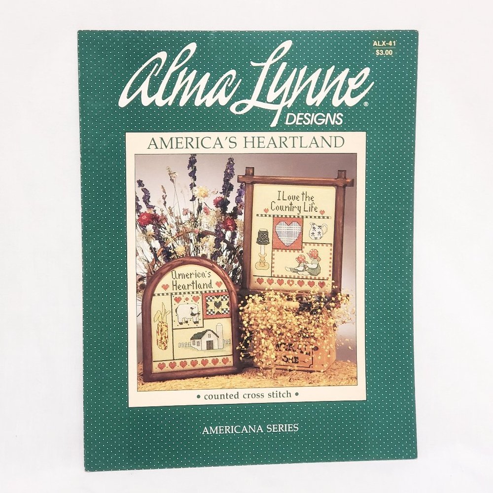 America's Heartland Cross Stitch Leaflet Alma Lynne 1986 Country Barn Heart Corn